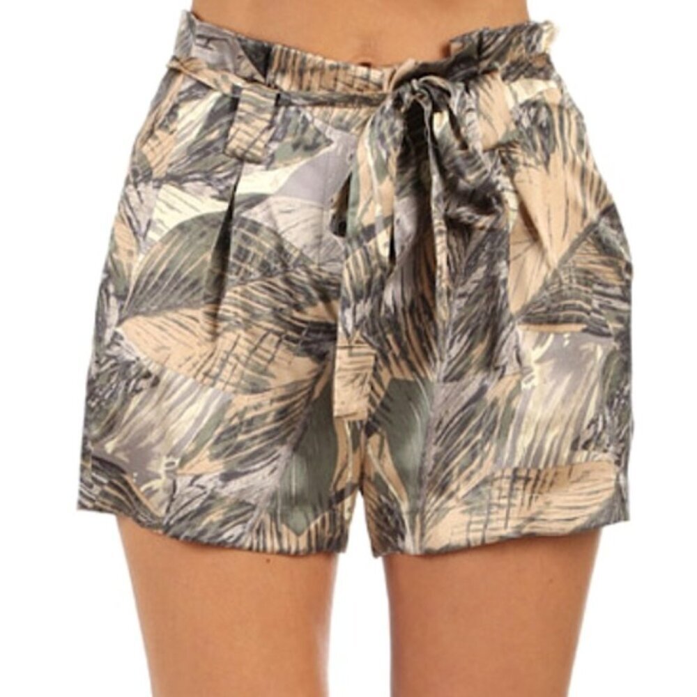 Nwt L'agence Alex Paperbag Silk Shorts Tropical Print Brown 6